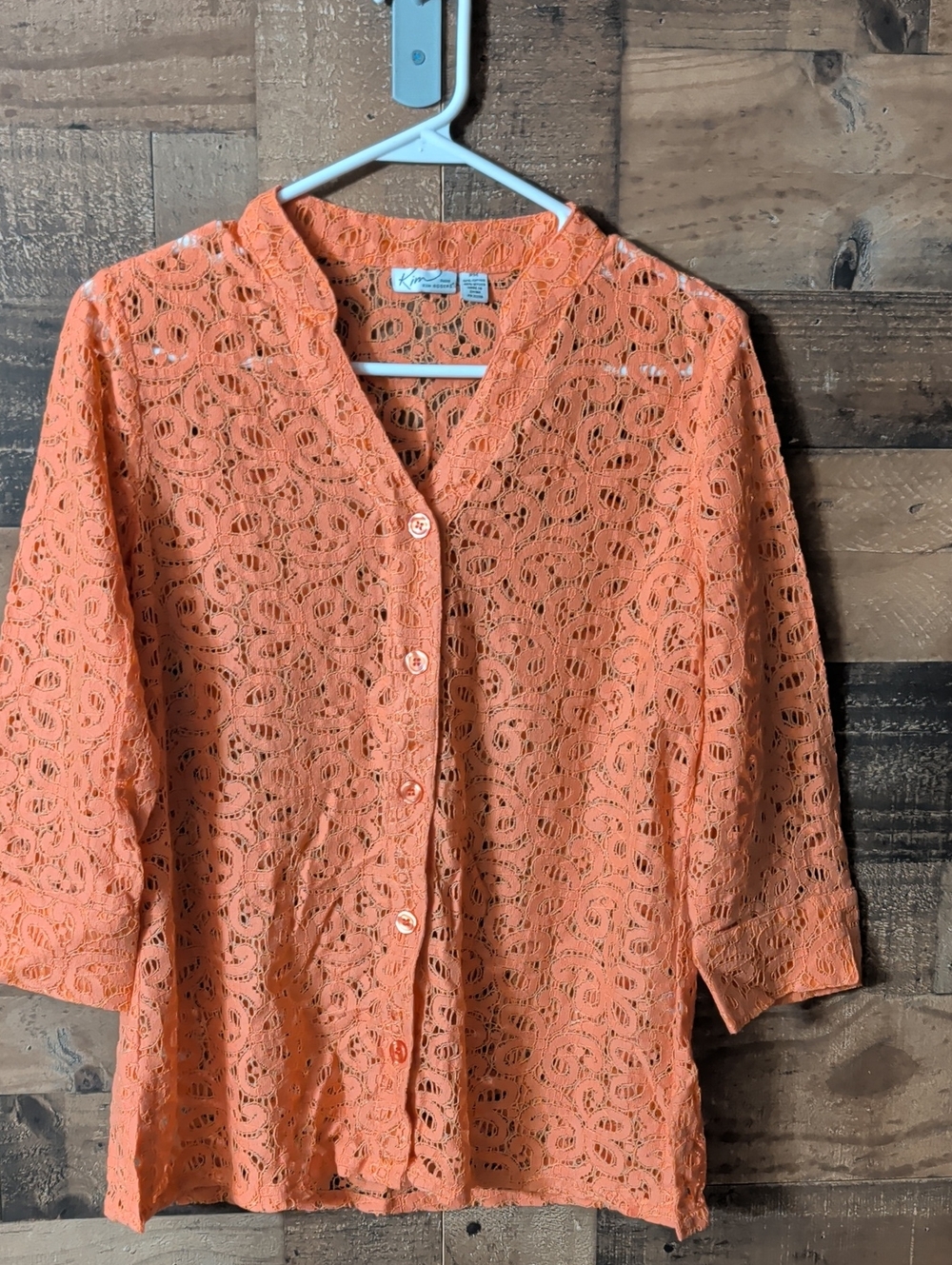 Koret Coral-Orange Lace Button Down Shirt